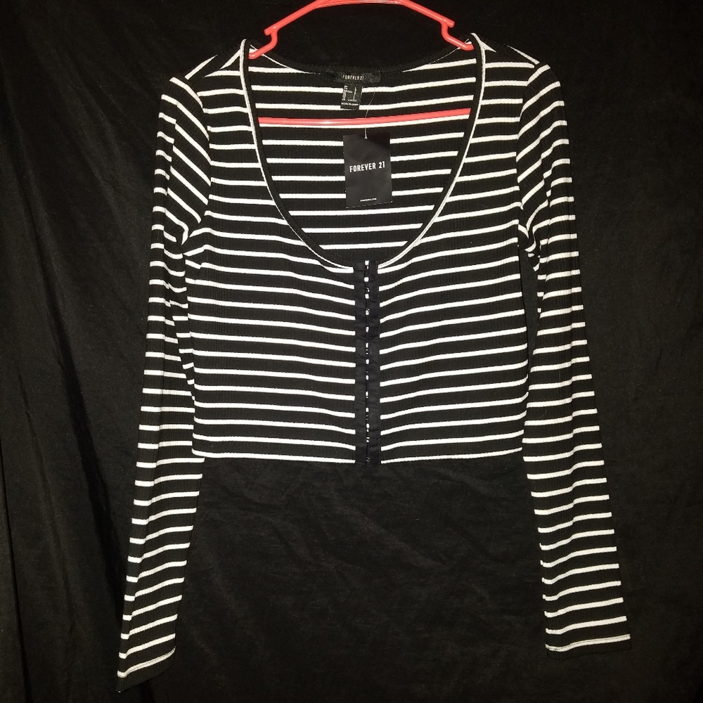F21 Black & White striped crop top